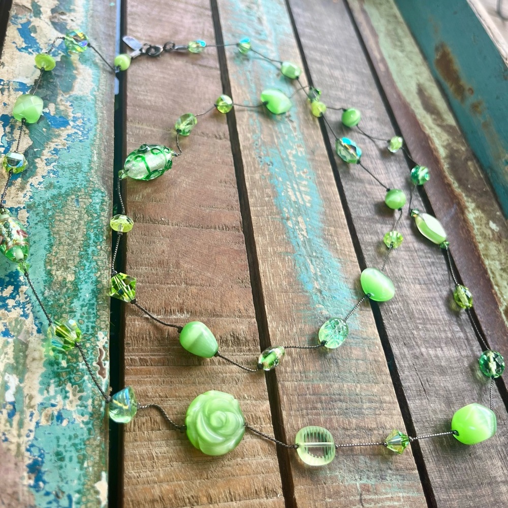 Dabby Reid Green Glass & Crystal Beaded Necklace